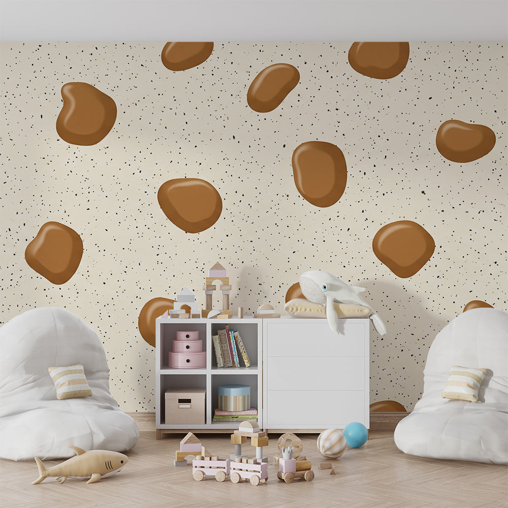 Kids-Mundo brown pebble pattern wall mural bringing texture to a children's playroom