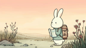 Detailed bunny explorer mural wallpaper design pattern with backpack and map by Kids-Mundo