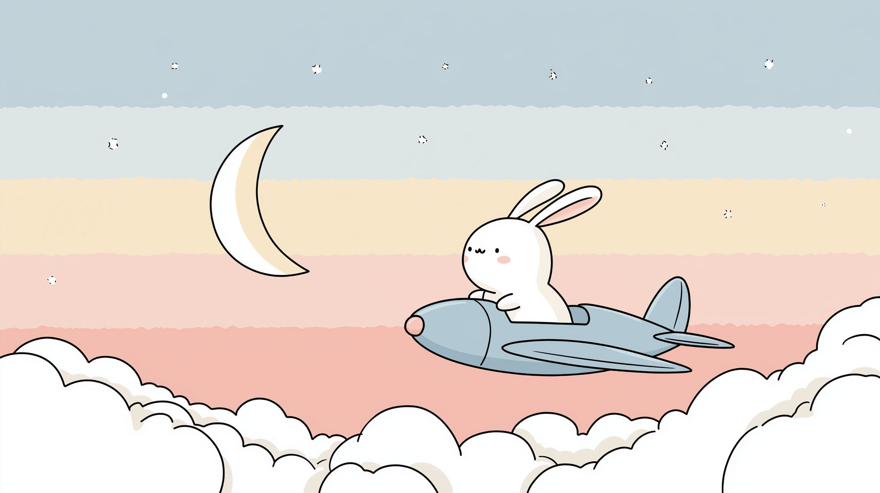 Detailed bunny aviator cloud mural wallpaper design pattern with pastel sky theme by Kids-Mundo