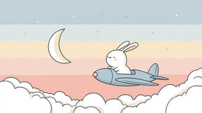Detailed bunny aviator cloud mural wallpaper design pattern with pastel sky theme by Kids-Mundo