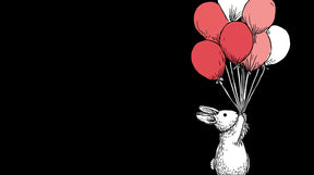 Detailed bunny with balloons mural wallpaper design pattern showing black white illustration by Kids-Mundo