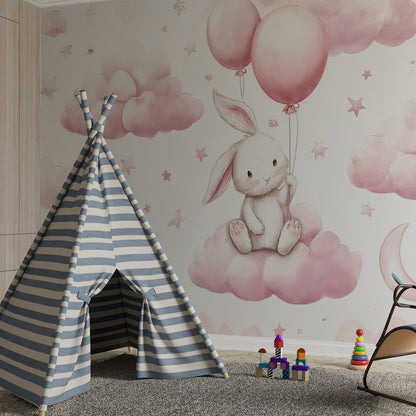 Kids-Mundo dreamy bunny wall mural brightening a soft children's playroom