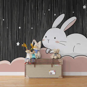 Starry bunny cloud wallpaper transforming toddler bedroom into celestial sanctuary