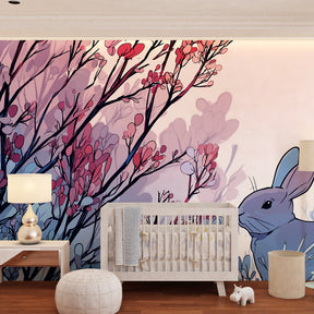 Charming bunny and flowers mural wallpaper transforming children's bedroom with gentle woodland design