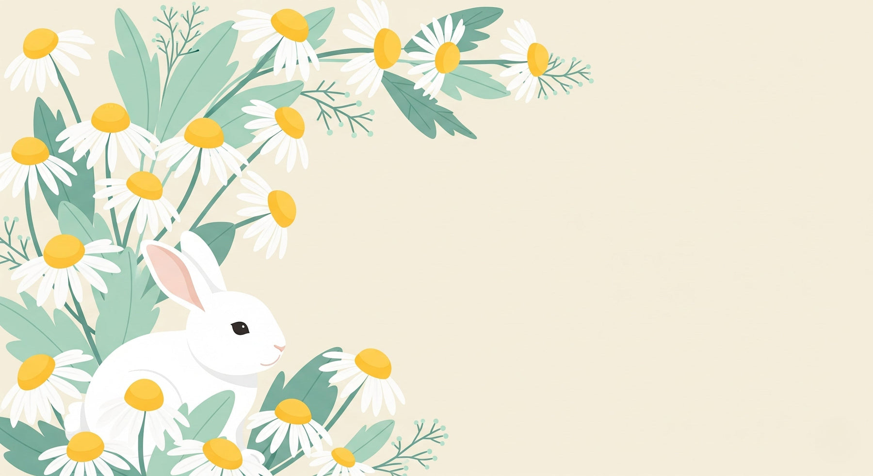 Detailed bunny and daisy floral mural wallpaper design pattern by Kids-Mundo