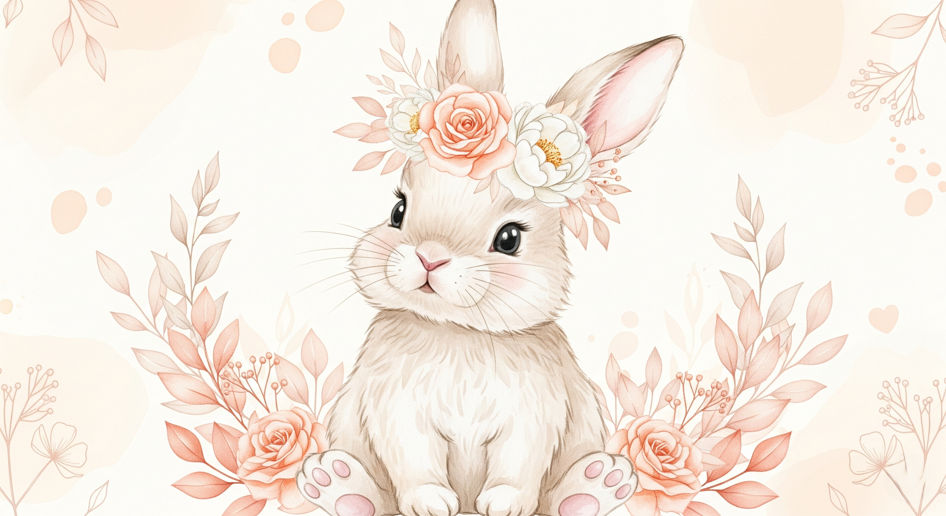 Kids-Mundo flat artwork print of the watercolour bunny with a flower crown design.