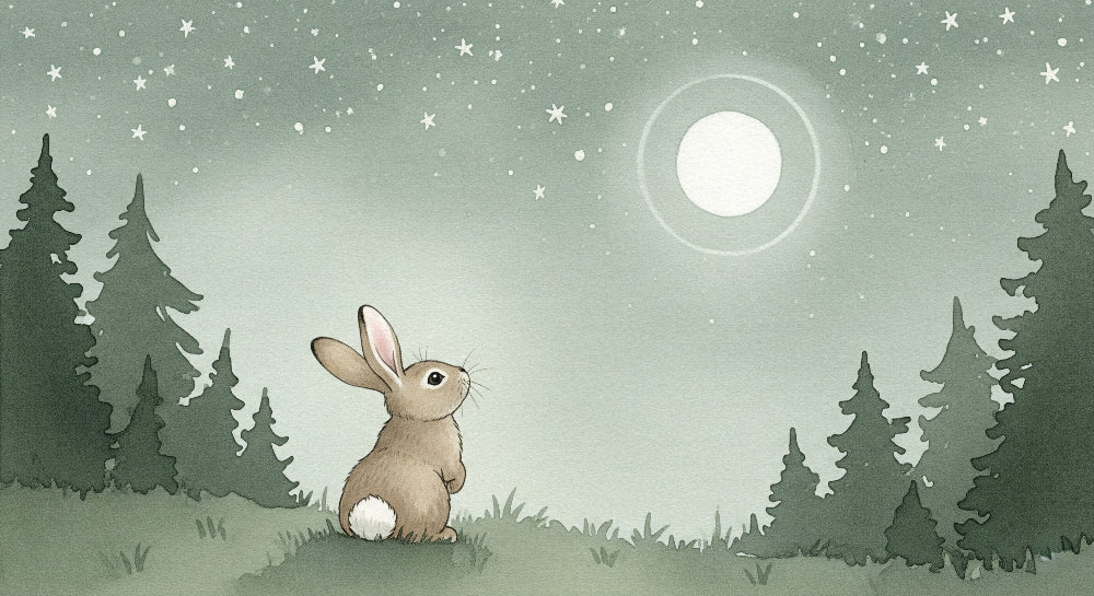 Detailed bunny moon mural wallpaper design pattern with forest silhouettes by Kids-Mundo