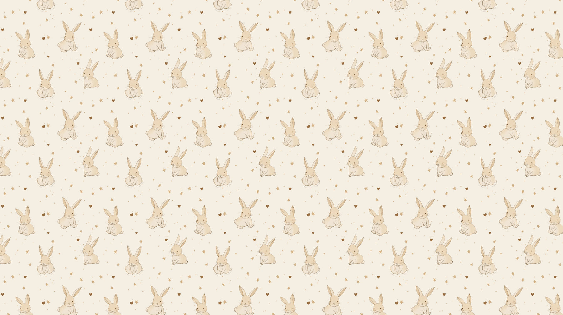 Detailed bunny mural wallpaper design pattern featuring rabbits, golden stars and hearts by Kids-Mundo