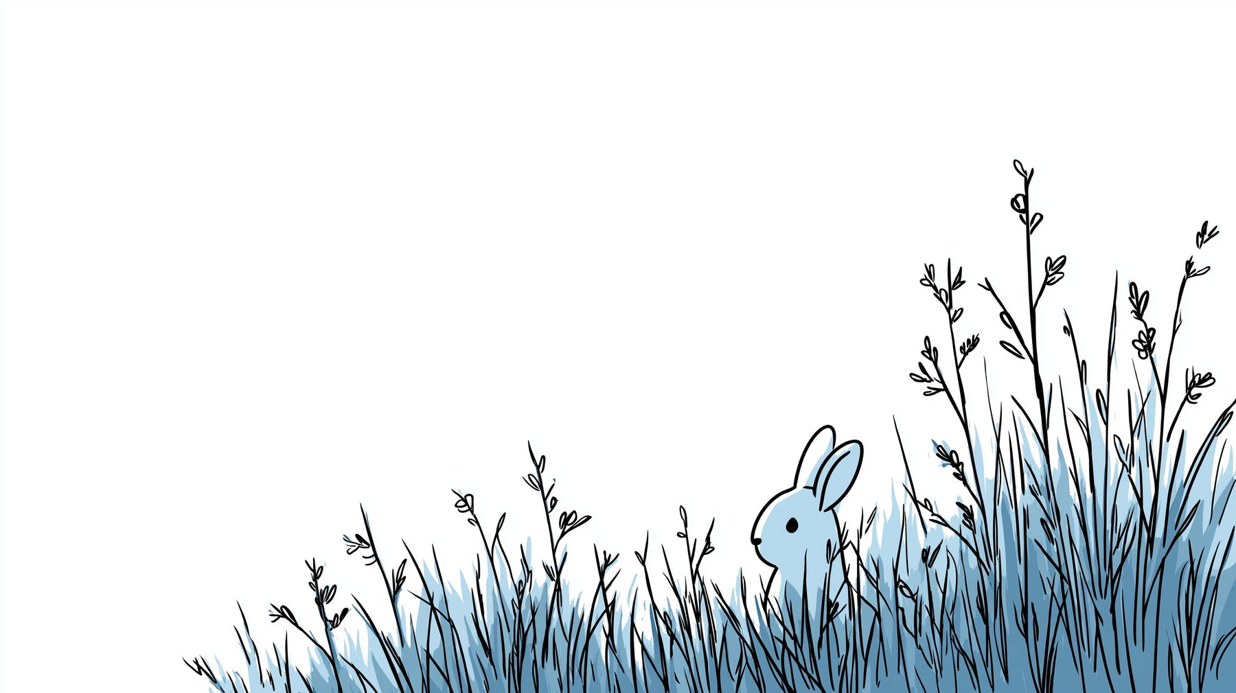 Detailed bunny in blue grass mural wallpaper design pattern showing rabbit and botanical elements by Kids-Mundo