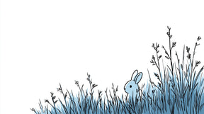 Detailed bunny in blue grass mural wallpaper design pattern showing rabbit and botanical elements by Kids-Mundo