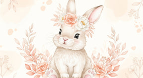 Detailed bunny rabbit with floral crown mural wallpaper design pattern by Kids-Mundo