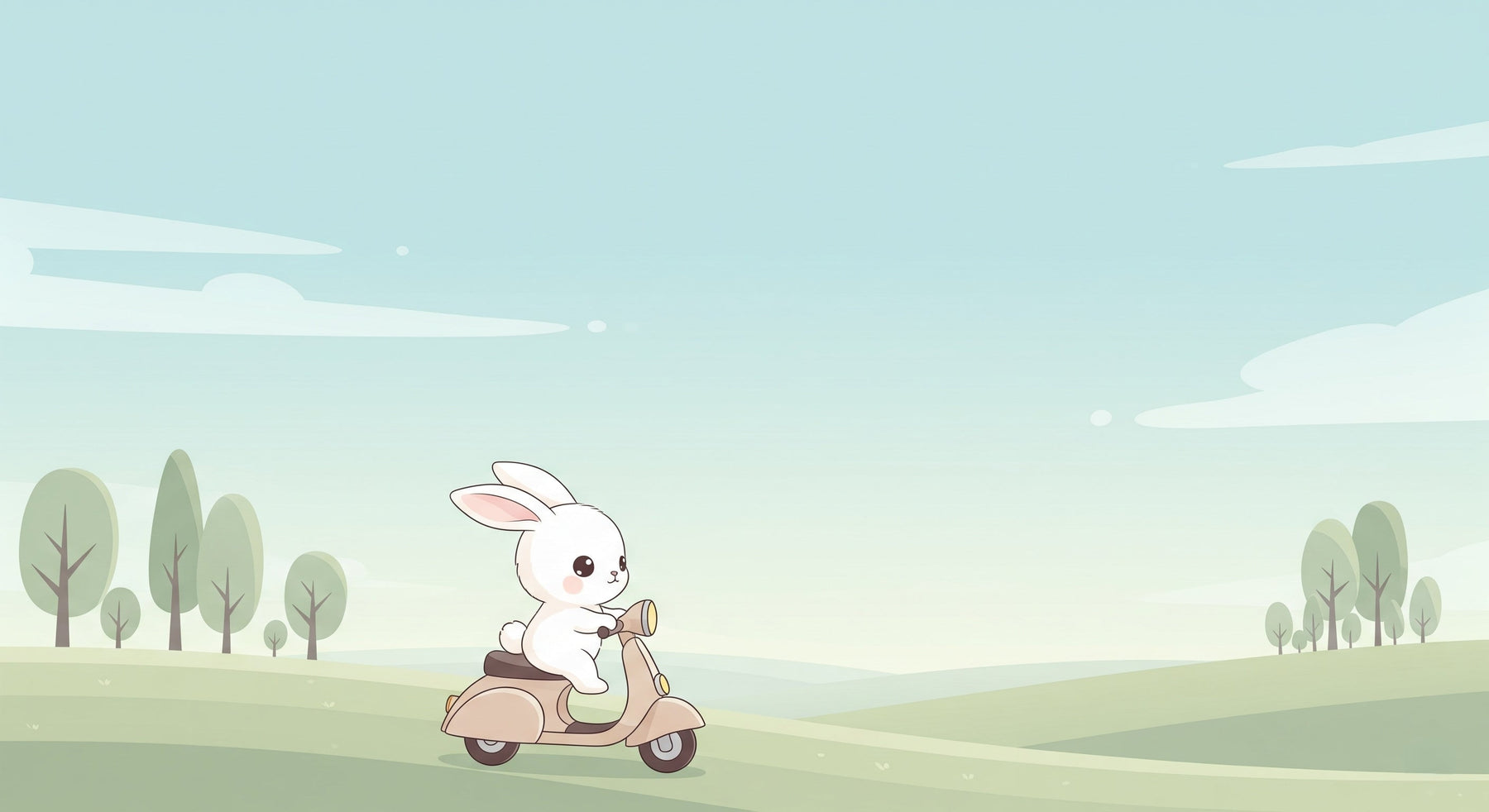 Detailed bunny scooter mural wallpaper design pattern showing rabbit adventure scene by Kids-Mundo