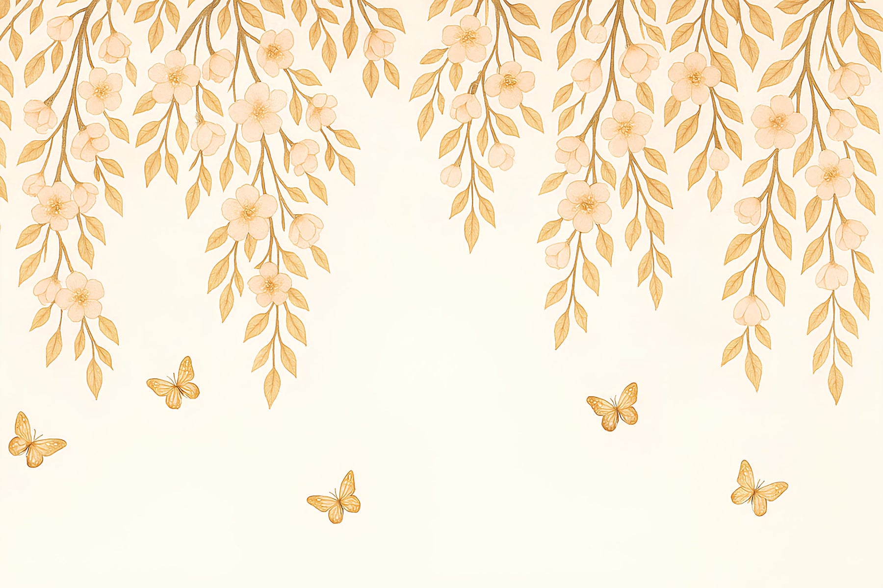 Detailed butterfly garden mural wallpaper design pattern with delicate flowers by Kids-Mundo