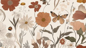 Detailed butterfly garden mural wallpaper design pattern with vintage flowers by Kids-Mundo