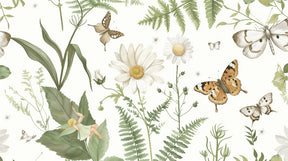 Detailed butterfly garden mural wallpaper design pattern with fairy and botanical motifs by Kids-Mundo
