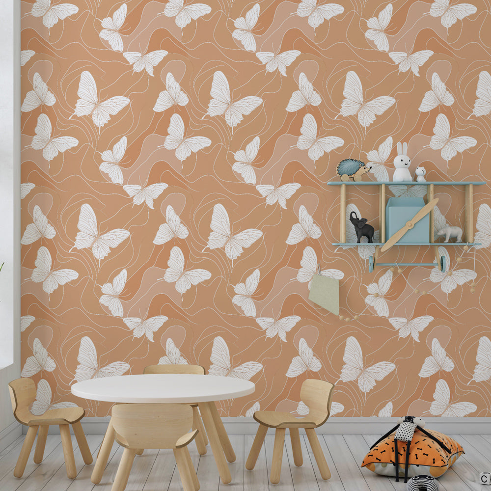 Butterfly wallpaper transforming children's bedroom with soft natural design by Kids-Mundo