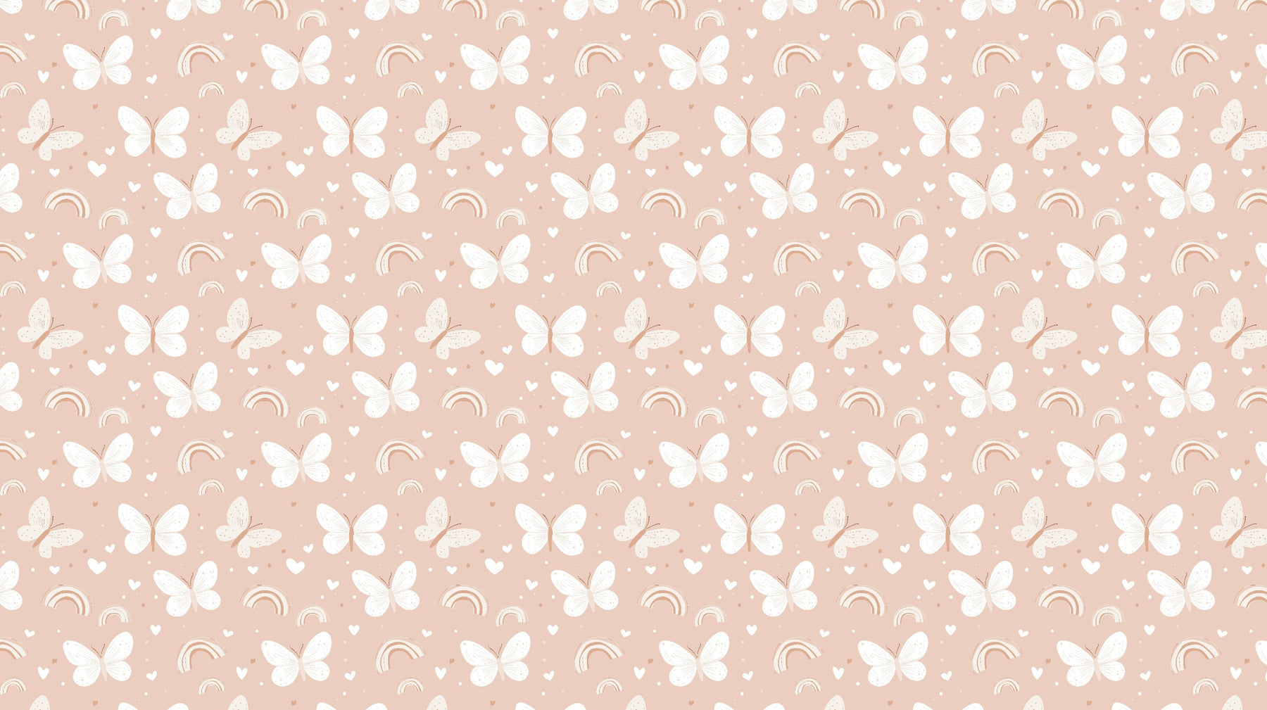 Detailed butterfly and rainbow mural wallpaper design pattern on soft pink background by Kids-Mundo