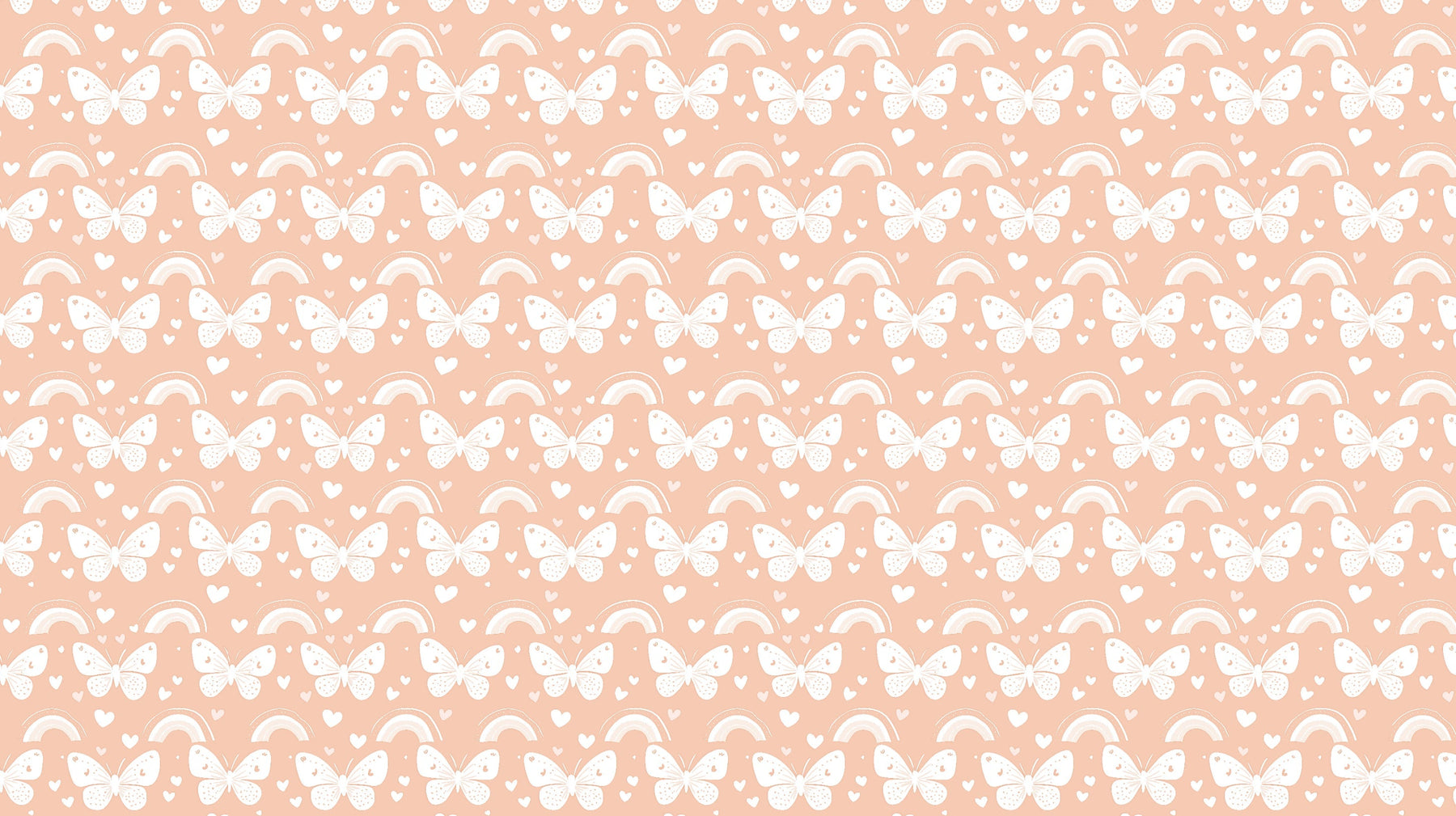 Detailed butterfly rainbow mural wallpaper design pattern with peach background by Kids-Mundo