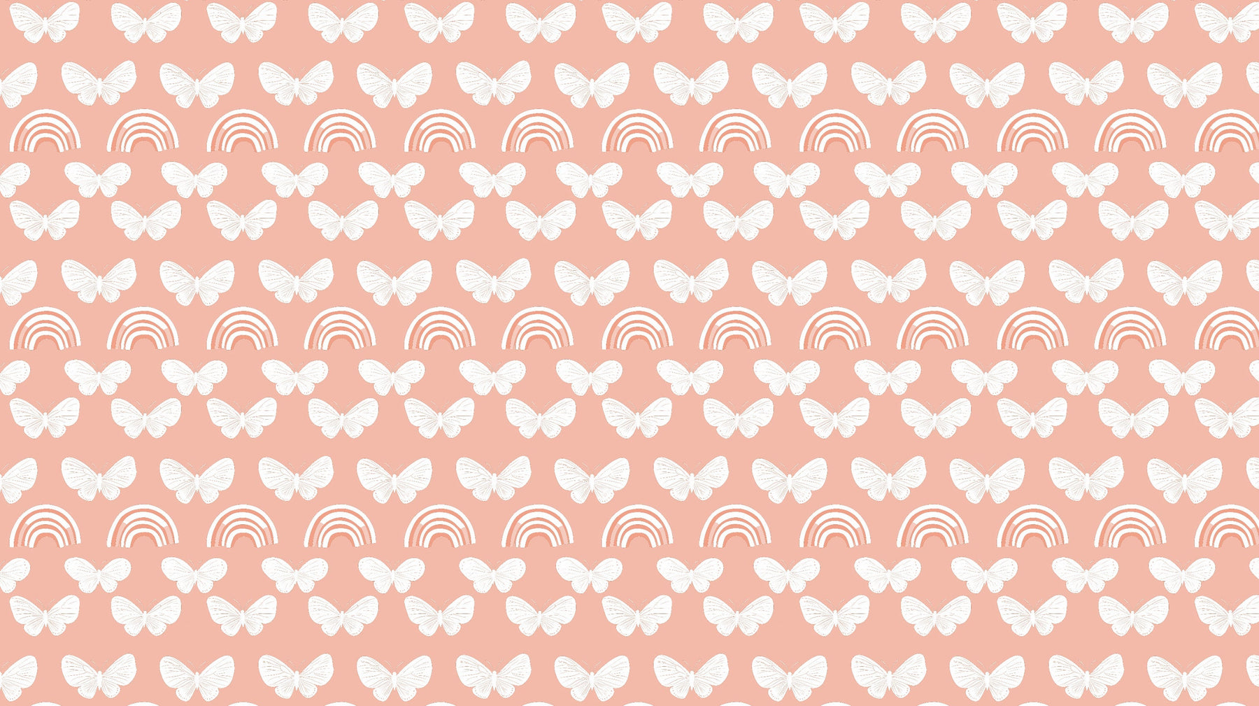 Detailed butterfly and rainbow mural wallpaper design pattern on pink background by Kids-Mundo