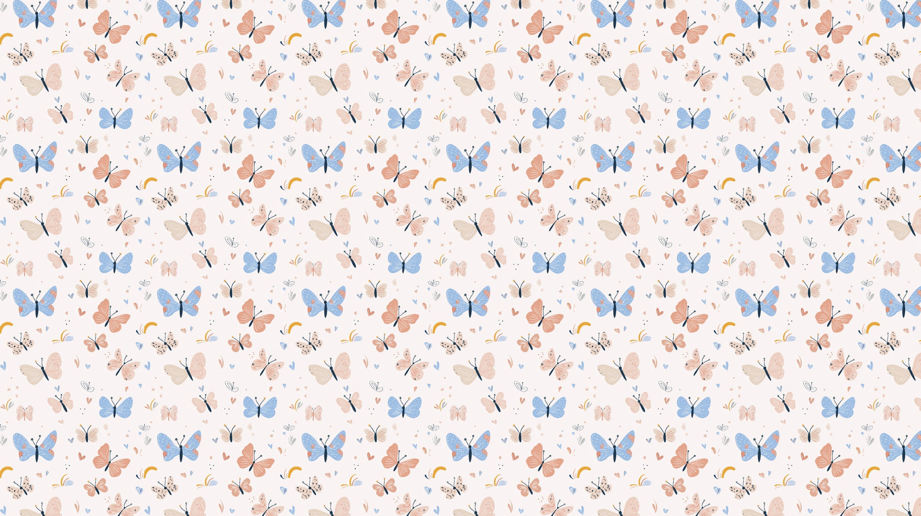 Detailed butterfly mural wallpaper design pattern with pastel butterflies and heart motifs by Kids-Mundo