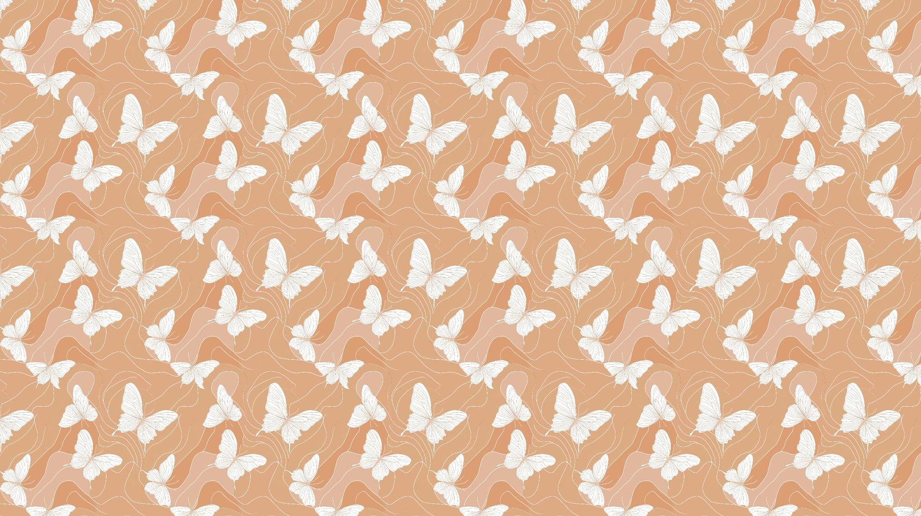 Detailed white butterfly mural wallpaper design pattern on warm background by Kids-Mundo