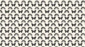 Detailed butterfly and rainbow mural wallpaper design pattern showing black silhouettes by Kids-Mundo