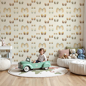 Delicate butterfly mural wallpaper in bright nursery room with natural decor by Kids-Mundo