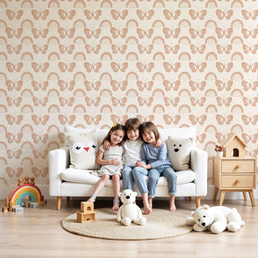 Butterfly mural wallpaper with pastel rainbows in modern nursery room by Kids-Mundo
