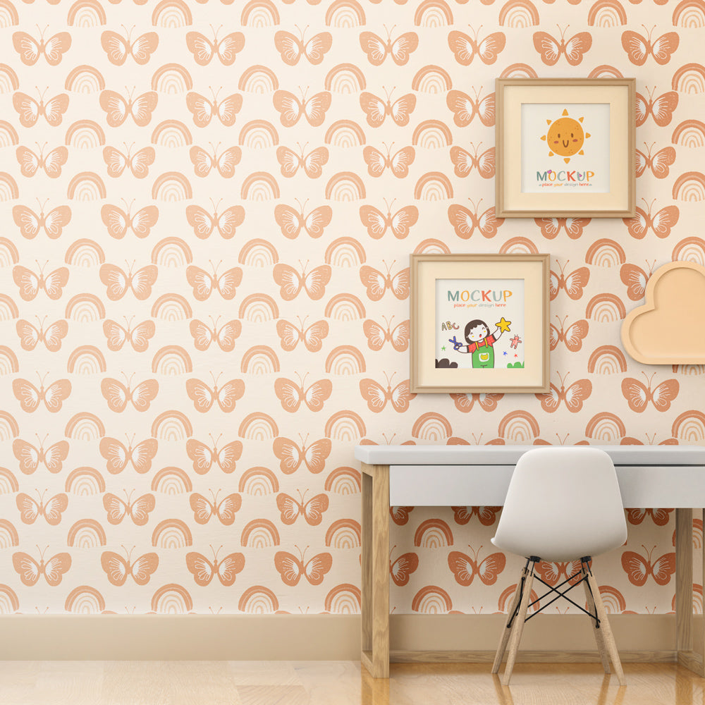 Soft butterfly and rainbow mural wallpaper transforming kids room with gentle colors