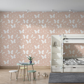 Enchanting butterfly mural wallpaper with rainbows transforming kids room into fairytale space