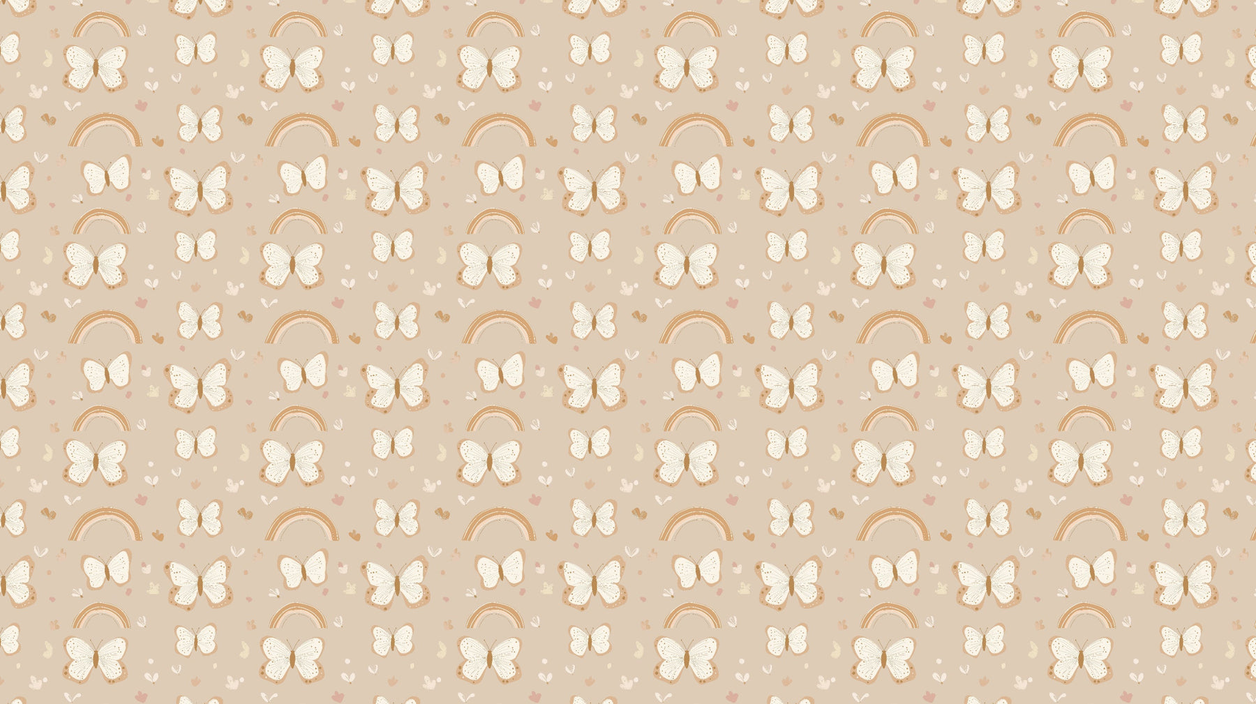 Detailed butterfly and rainbow mural wallpaper design pattern on beige background by Kids-Mundo