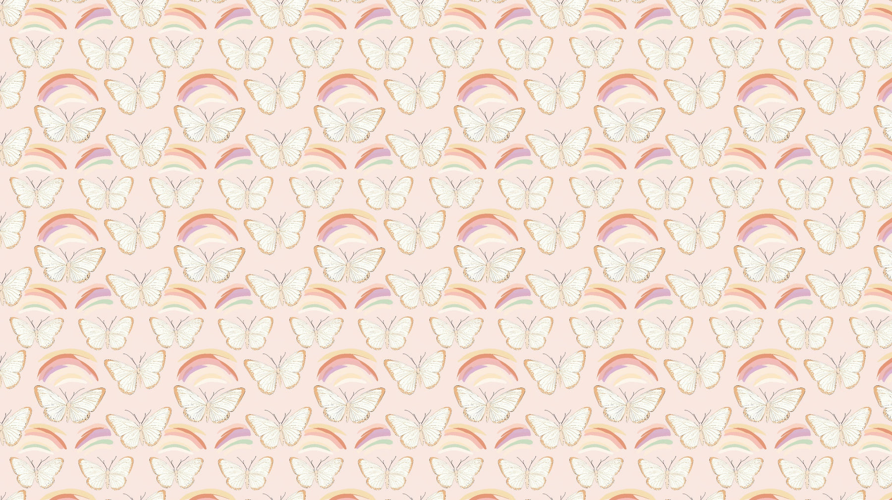 Detailed butterfly rainbow mural wallpaper design pattern with pink background by Kids-Mundo