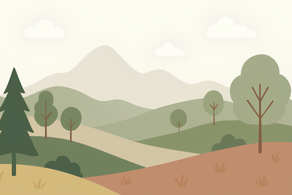 Flat artwork of the Kids-Mundo minimalist mountain and hills landscape wall mural design.