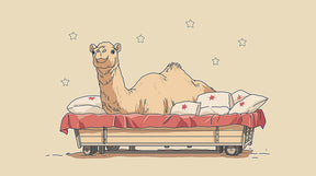 Detailed camel dreams mural wallpaper design pattern with stars and cozy bed by Kids-Mundo