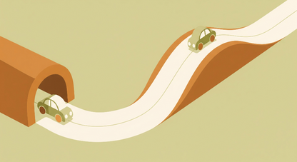Kids-Mundo flat-illustration tunnel and car wall mural artwork in green and orange