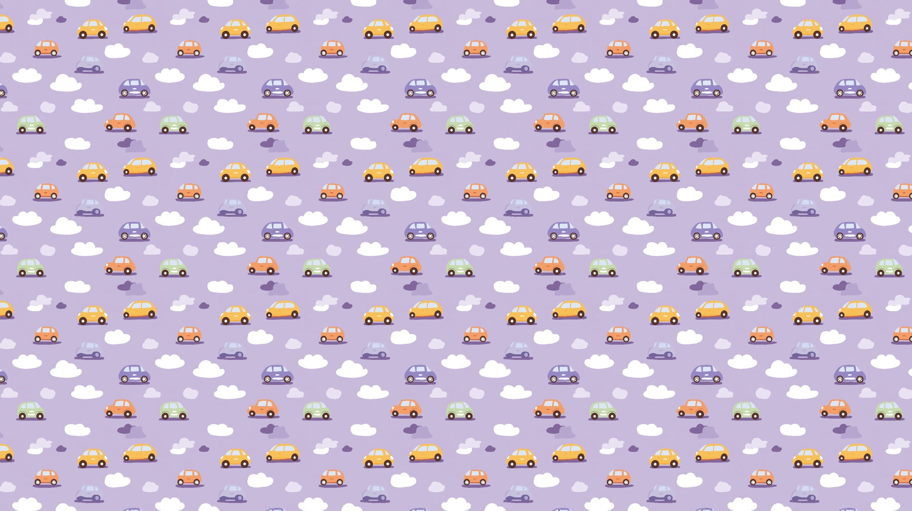 Detailed colorful cars mural wallpaper design pattern with purple background by Kids-Mundo