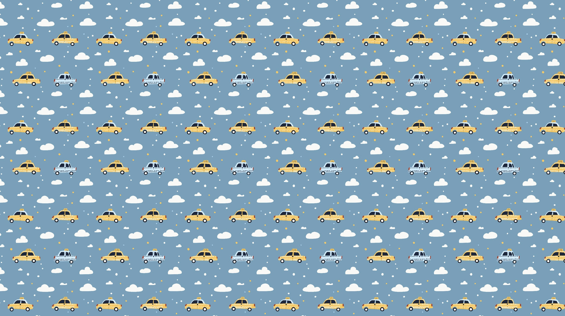 Detailed cars mural wallpaper design pattern showing colorful vehicles floating in cloudy sky by Kids-Mundo