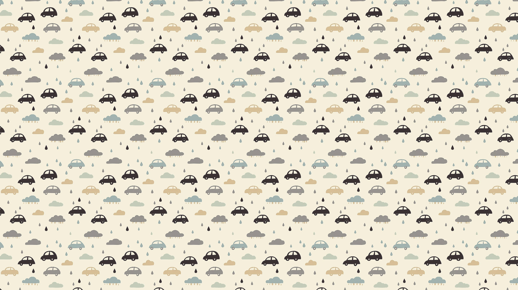 Detailed cars and clouds mural wallpaper design pattern in beige by Kids-Mundo