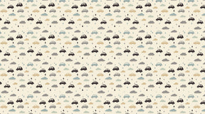 Detailed cars and clouds mural wallpaper design pattern in beige by Kids-Mundo