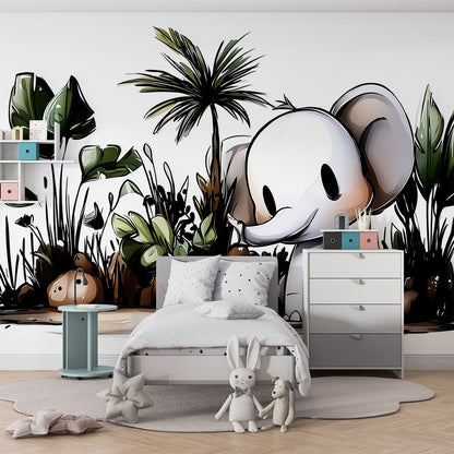 Kids-Mundo cartoon elephant mural adding jungle charm to a child's bedroom wall