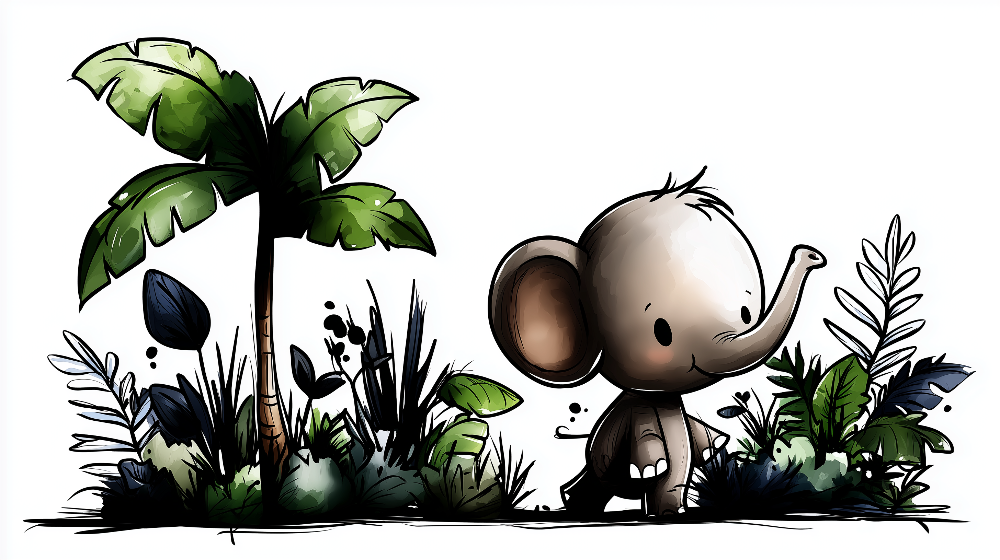 Cartoon Baby Elephant Walking in Jungle Wall Mural