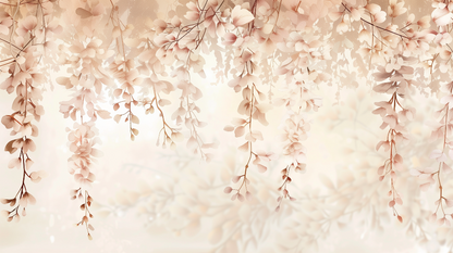 Kids-Mundo flat artwork preview of the cascading blush wisteria wall mural design.
