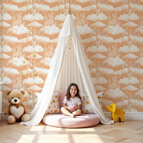 Castle clouds mural wallpaper creating magical fairytale nursery decor by Kids-Mundo