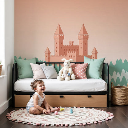 Kids-Mundo castle in the hills wall mural made to measure for a baby nursery wall