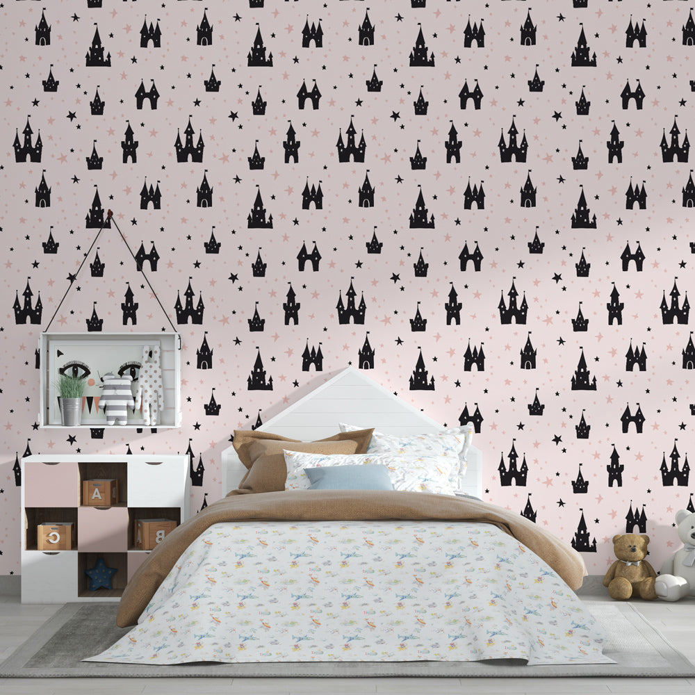 Castle stars wallpaper transforming children's bedroom into enchanting royal sanctuary