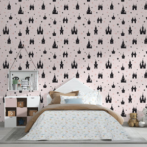 Castle stars wallpaper transforming children's bedroom into enchanting royal sanctuary