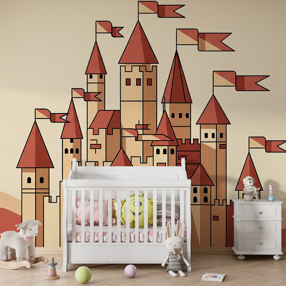 Kids-Mundo medieval castle wall mural bringing an adventurous scene to a playroom.