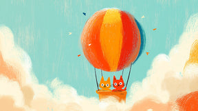 Detailed cat hot air balloon mural wallpaper design pattern with clouds by Kids-Mundo