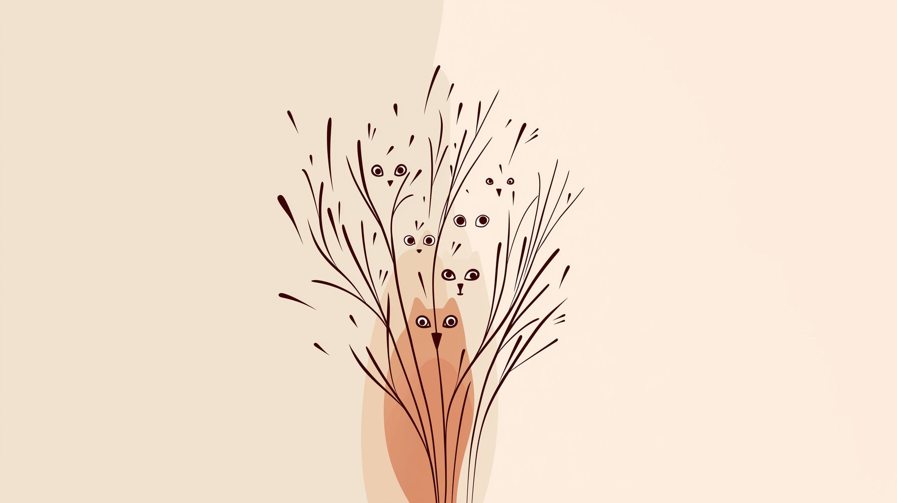 Detailed cat and bird mural wallpaper design pattern showing meadow grass theme by Kids-Mundo