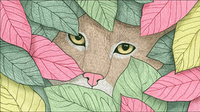 Detailed cat face hidden in colorful leaves mural wallpaper design pattern by Kids-Mundo